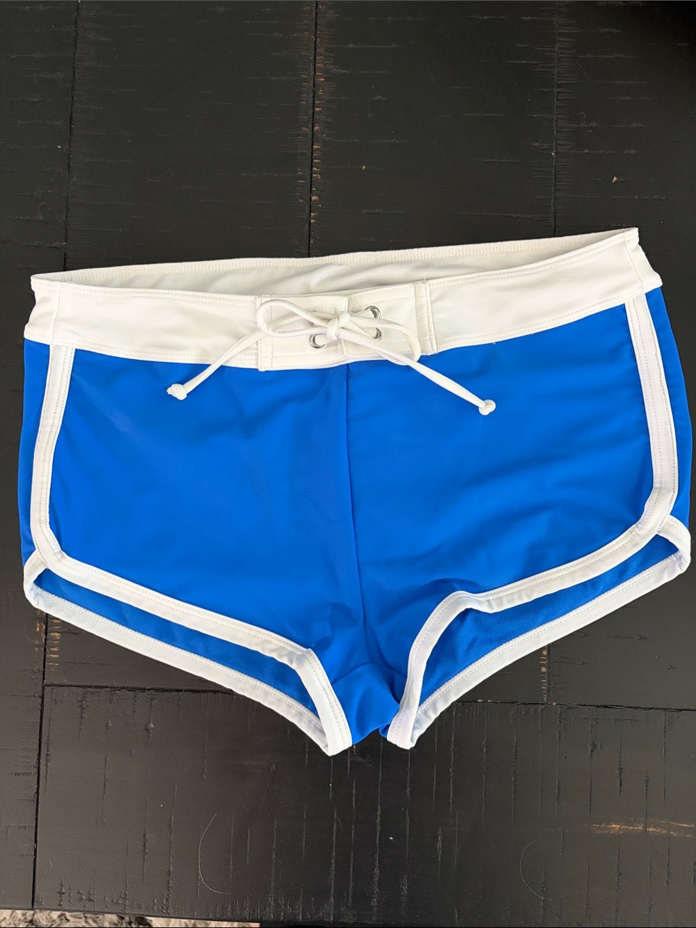 Blue and White Drawstring Swim Shorts